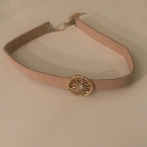 Nude Choker with Circular Gold Accent